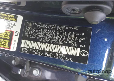 2020 Lexus Es 350 z USA, uszkodzony, nr VIN 58ADZ1B18LU068924